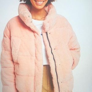 Light Before Dark Pink Teddy Puffer Jacket